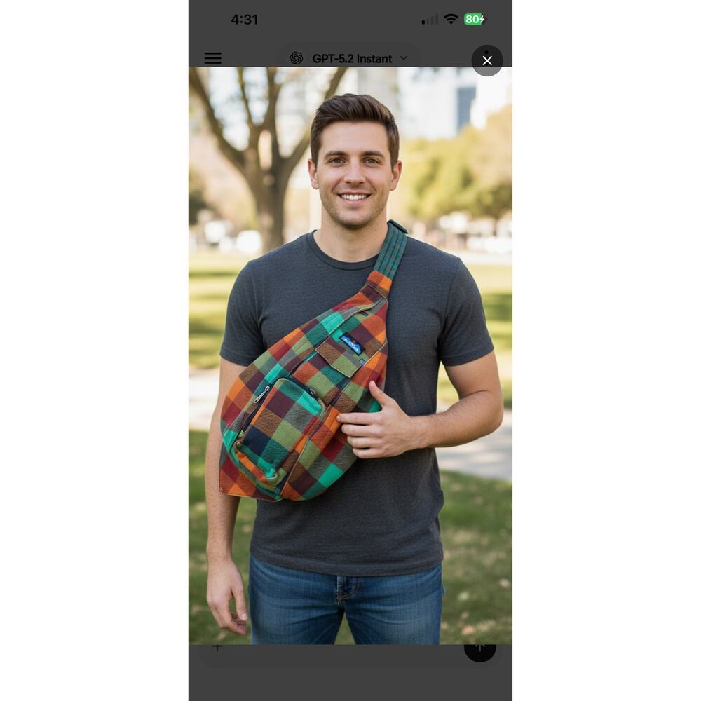 KAVU PLAID CROSSBODY ROPE SLING BAG